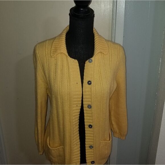 Vintage yellow cardigan crochet no tag - Picture 6 of 12